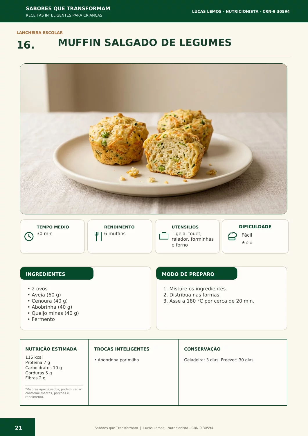 Página da receita de muffin salgado de legumes